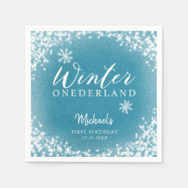 Winter Onederland Blue 1:a födeldagen Party Pappersservett