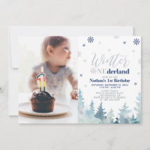 Winter Onederland Blue Boy 1st Birthday Photo Inv