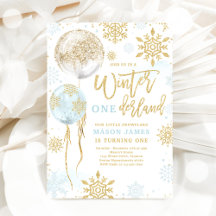 Winter Onederland Blue Guld Snowflake Birthday