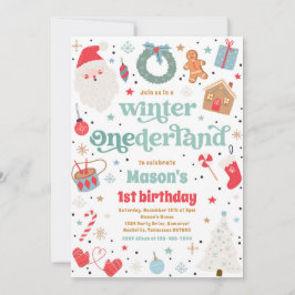 Winter ONEderland Blue Juldag Födelsedagsfest Inbjudningar