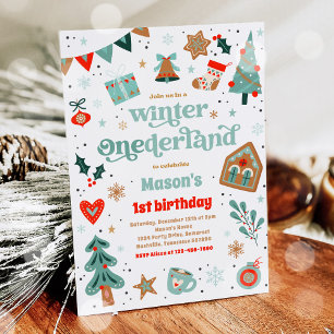 Winter ONEderland Blue Juldag Födelsedagsfest Inbjudningar