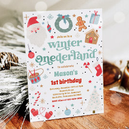Winter ONEderland Blue Juldag Födelsedagsfest Inbjudningar