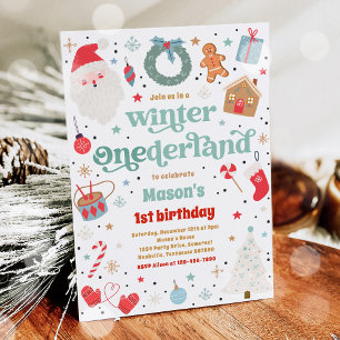 Winter ONEderland Blue Juldag Födelsedagsfest Inbjudningar