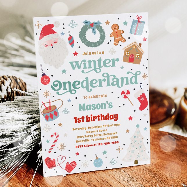 Winter ONEderland Blue Juldag Födelsedagsfest Inbjudningar (Skapare uppladdad)