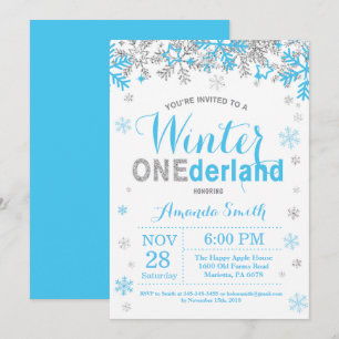 Winter Onederland Blue och Silver Boy 1st Birthday Inbjudningar