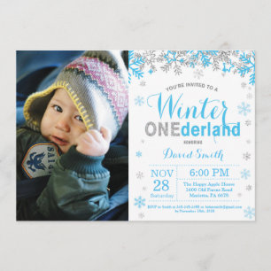 Winter Onederland Blue och Silver Boy 1st Birthday Inbjudningar