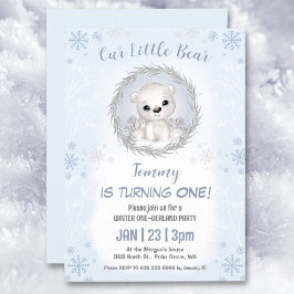 Winter Onederland Blue Polar Bear Boy 1st Birthday Inbjudningar