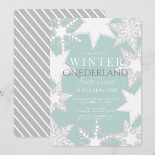 Winter Onederland Blue & Silver 1:a födelsedag Inbjudningar