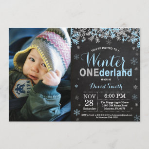 Winter Onederland Blue Silver Boy 1st Birthday Inbjudningar