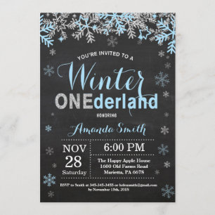 Winter Onederland Blue Silver Boy 1st Birthday Inbjudningar
