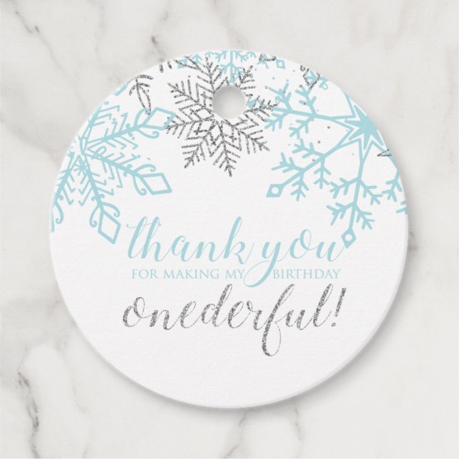 Winter Onederland Blue Silver Snowflake Gåvor Etiketter (Framsida)
