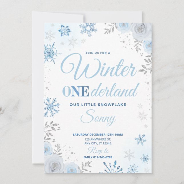 Winter ONEderland Blue Snowflake 1:a inbjudan (Framsida)