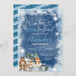 Winter Onederland Blue Snowflake Birthday Inbjudningar