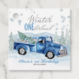 Winter Onederland Blue Truck First Birthday Gåvor Etiketter