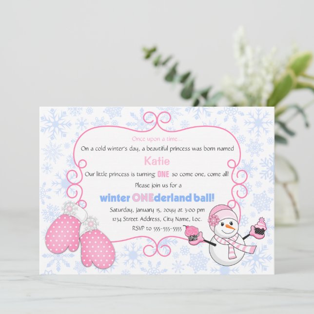 Winter Onederland Boll Birthday Inbjudningar (Stående Fram)