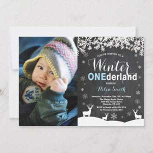 Winter Onederland Boy 1:a födelsedagsfoto Inbjudningar