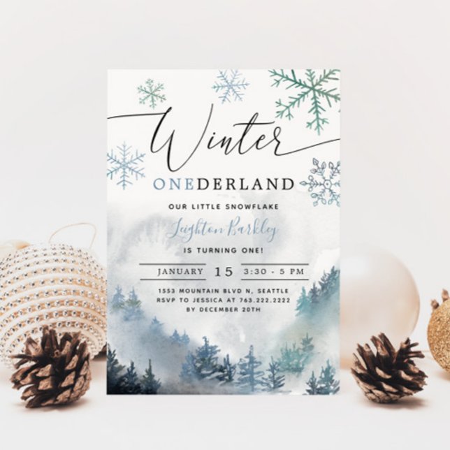 Winter ONEderland Boy 1st Birthday Mountain Inbjudningar (Skapare uppladdad)