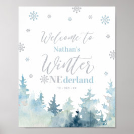 Winter onederland Boy 1st Birthday Välkomstskylt Poster