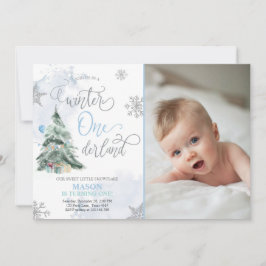 Winter Onederland Boy Blue Winter 1st Birthday Inbjudningar