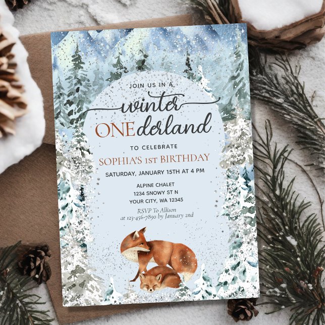 Winter ONEderland Boy Girl 1st First Birthday Fox Inbjudningar (Skapare uppladdad)