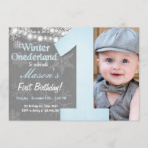 Winter Onederland Boy Grått Snowflake Birthday