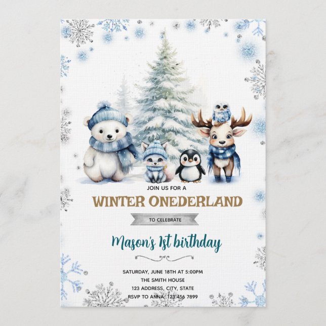 Winter Onederland boy invitation Inbjudningar (Framsida)