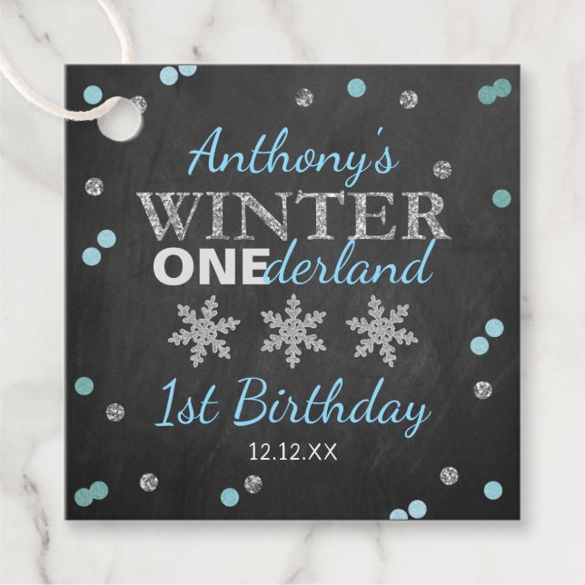 Winter ONEderland Chalkboard 1:a födelsedag Gåvor Etiketter (Framsida)