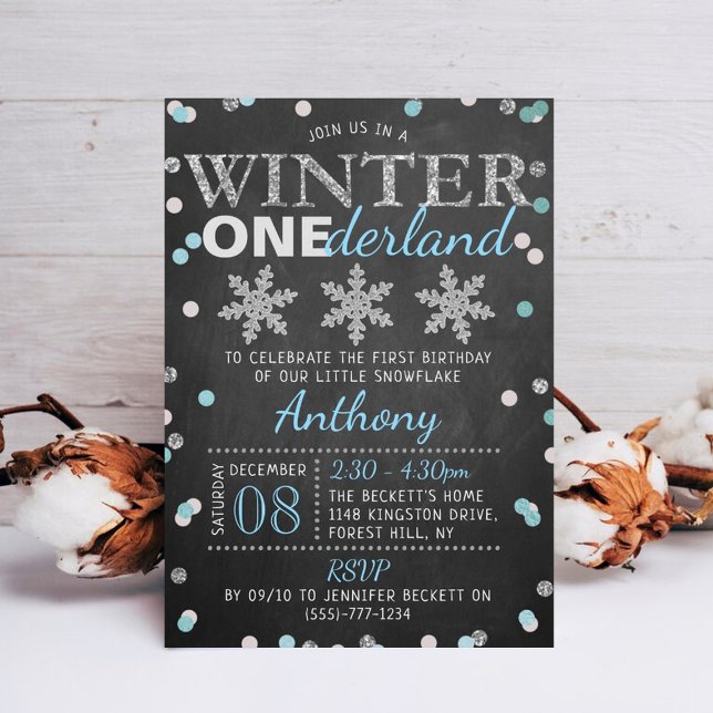 Winter ONEderland Chalkboard 1:a födelsedag Inbjudningar (Skapare uppladdad)