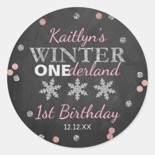 Winter ONEderland Chalkboard 1:a födelsedag Runt Klistermärke