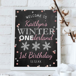 Winter ONEderland Chalkboard 1:a födelsedag Välkom Poster