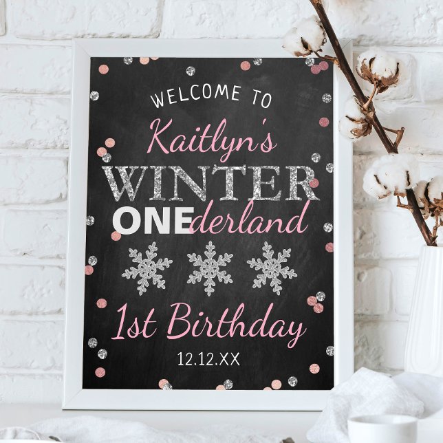 Winter ONEderland Chalkboard 1:a födelsedag Välkom Poster (Skapare uppladdad)