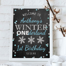 Winter ONEderland Chalkboard 1:a födelsedag Välkom Poster