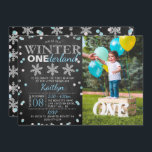 Winter ONEderland Chalkboard 1:a födelsedagsfoto Inbjudningar<br><div class="desc">Fira i stil med trendiget vintern ONEderland 1 födelsedagsinbjudningar. Den här utformningen är enkel att anpassa med din speciella händelsetext och dina gäster blir glada när de tar emot dessa fantastiska inbjudningskort.</div>