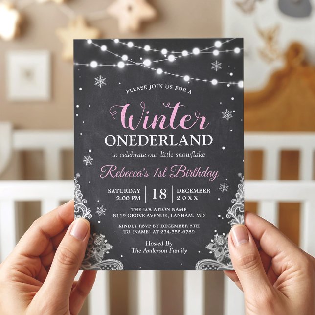 Winter ONEderland Chalkboard Baby första födelseda Inbjudningar (Skapare uppladdad)