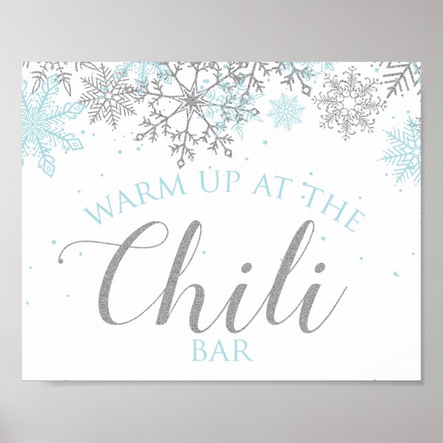 Winter Onederland Chili Pub Sign Blue Snöflingor Poster (Framsidan)