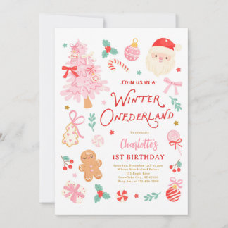 Winter Onederland Christmas 1st Birthday Party Inbjudningar