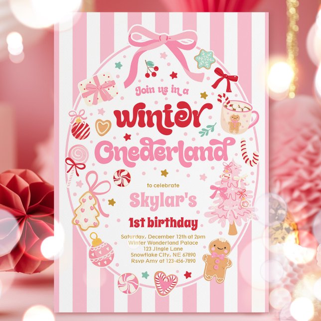 Winter Onederland Christmas Coquette Bow Birthday Inbjudningar (Skapare uppladdad)