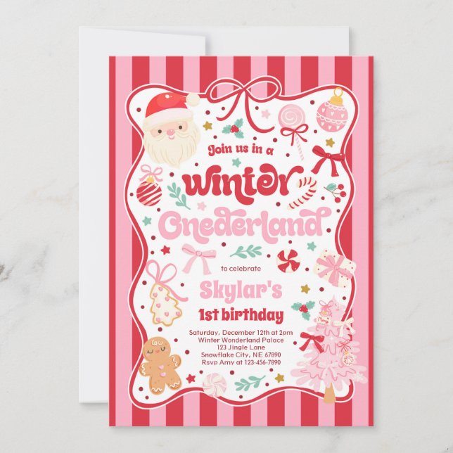 Winter Onederland Christmas Coquette Bow Birthday Inbjudningar (Framsida)