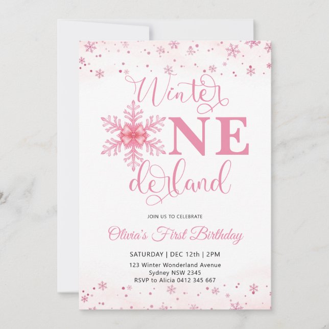 Winter Onederland Christmas Girl Birthday Party Inbjudningar (Framsida)