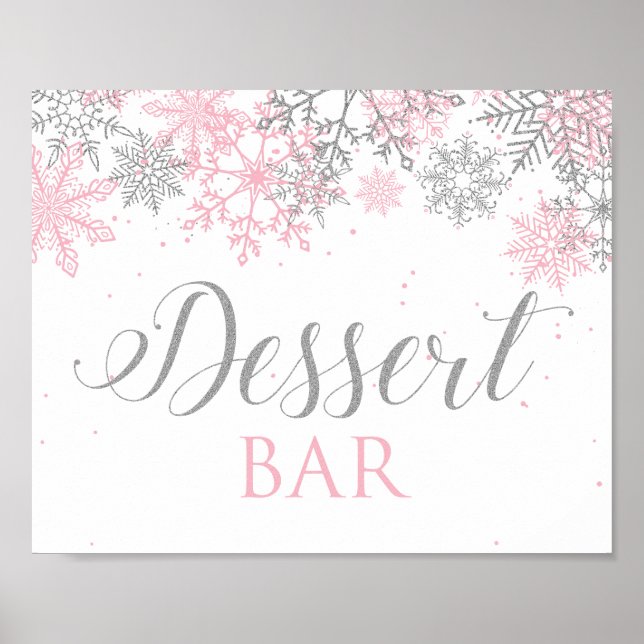 Winter Onederland Dessert Pub Sign Rosa Snöflingor Poster (Framsidan)