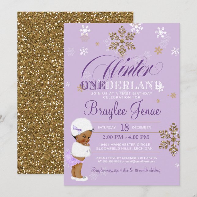 Winter Onederland First Birthday African-American Inbjudningar (Fram/baksida)