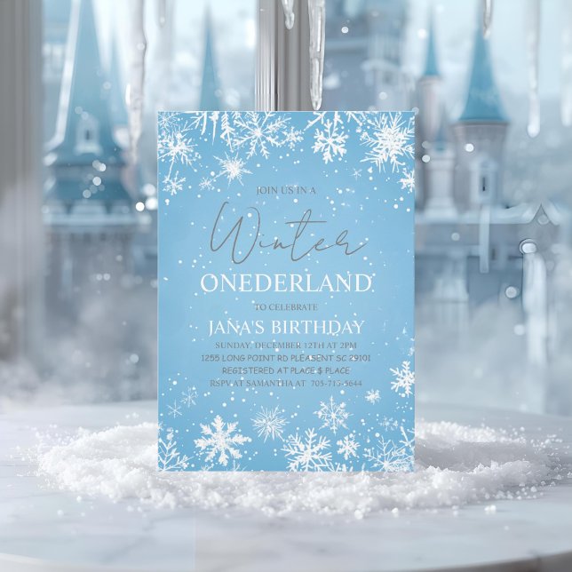 Winter ONEderland First Birthday Blue Inbjudningar (Skapare uppladdad)