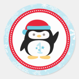 Winter ONEderland First Birthday Penguin Runt Klistermärke