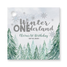 Winter Onederland First Birthday Snowflakes Forest