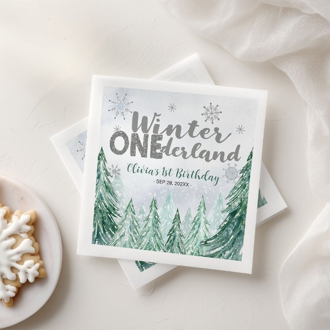 Winter Onederland First Birthday Snowflakes Forest Pappersservett (Skapare uppladdad)
