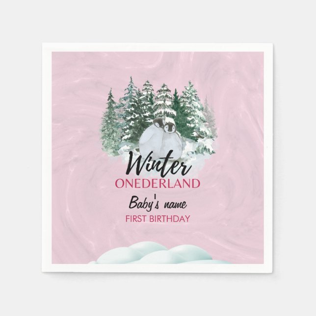 Winter Onederland First Birthday snowy penguin Pappersservett (Framsidan)