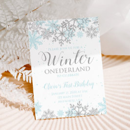 Winter Onederland First Birthday teal snöflingor Inbjudningar