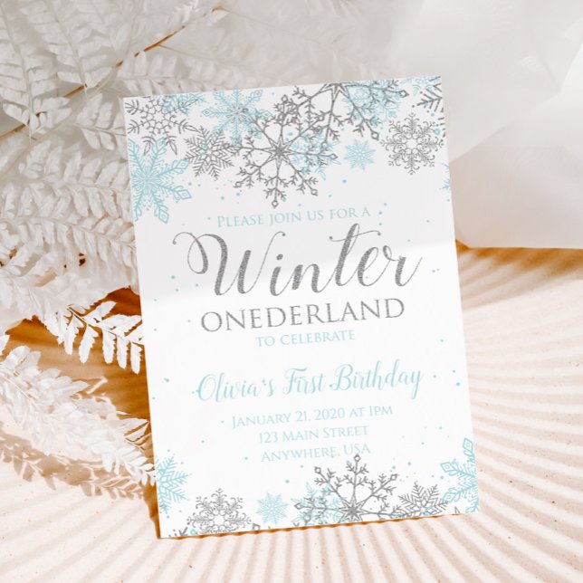 Winter Onederland First Birthday teal snöflingor Inbjudningar (Skapare uppladdad)