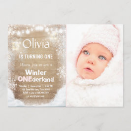 Winter Onederland-födelsedag inbjudan Snö rosa Rus