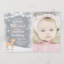 Winter Onederland-födelsedagen inbjudan Mint rosa 